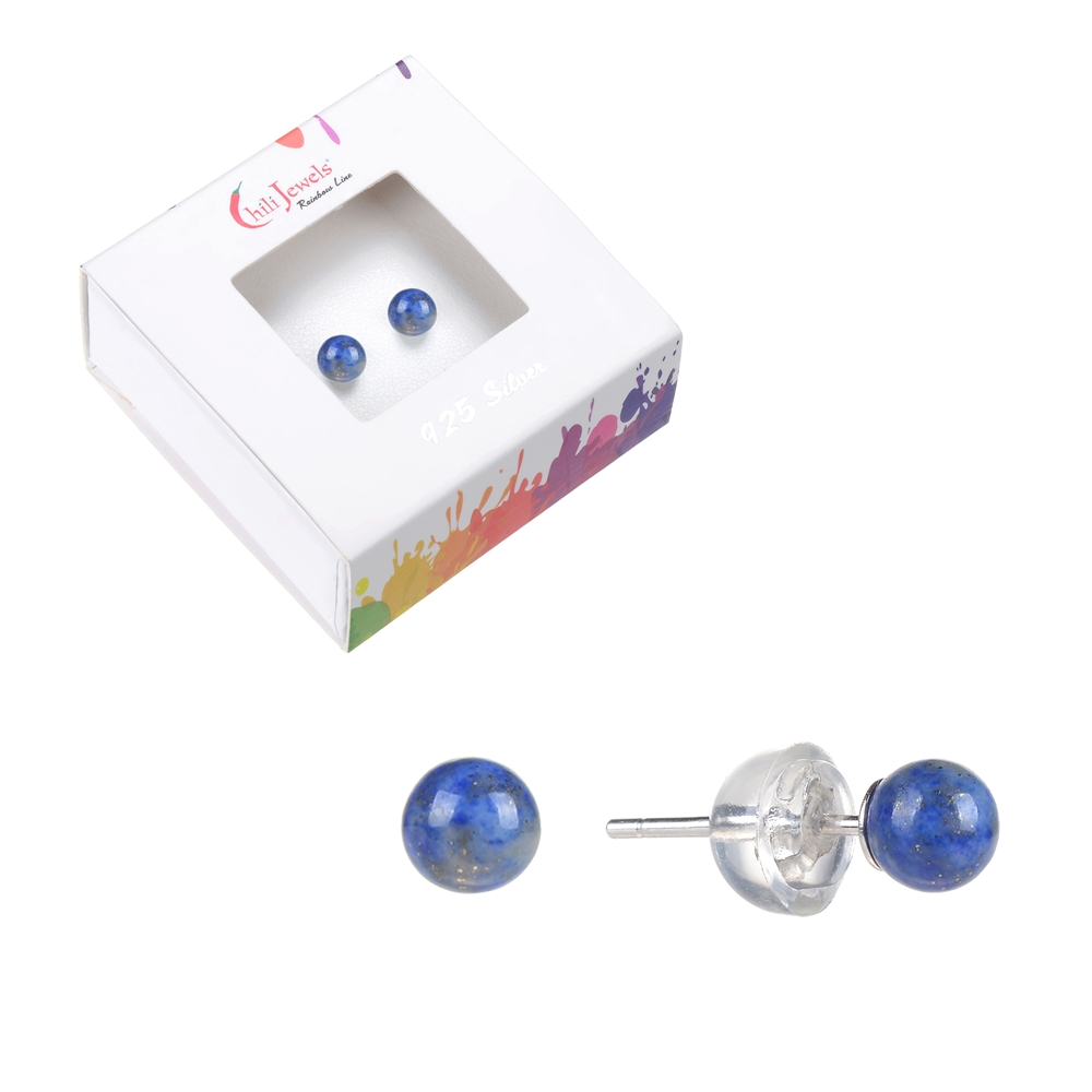 Clous d'oreilles Lapis-lazuli, boule, 4mm, rhodié