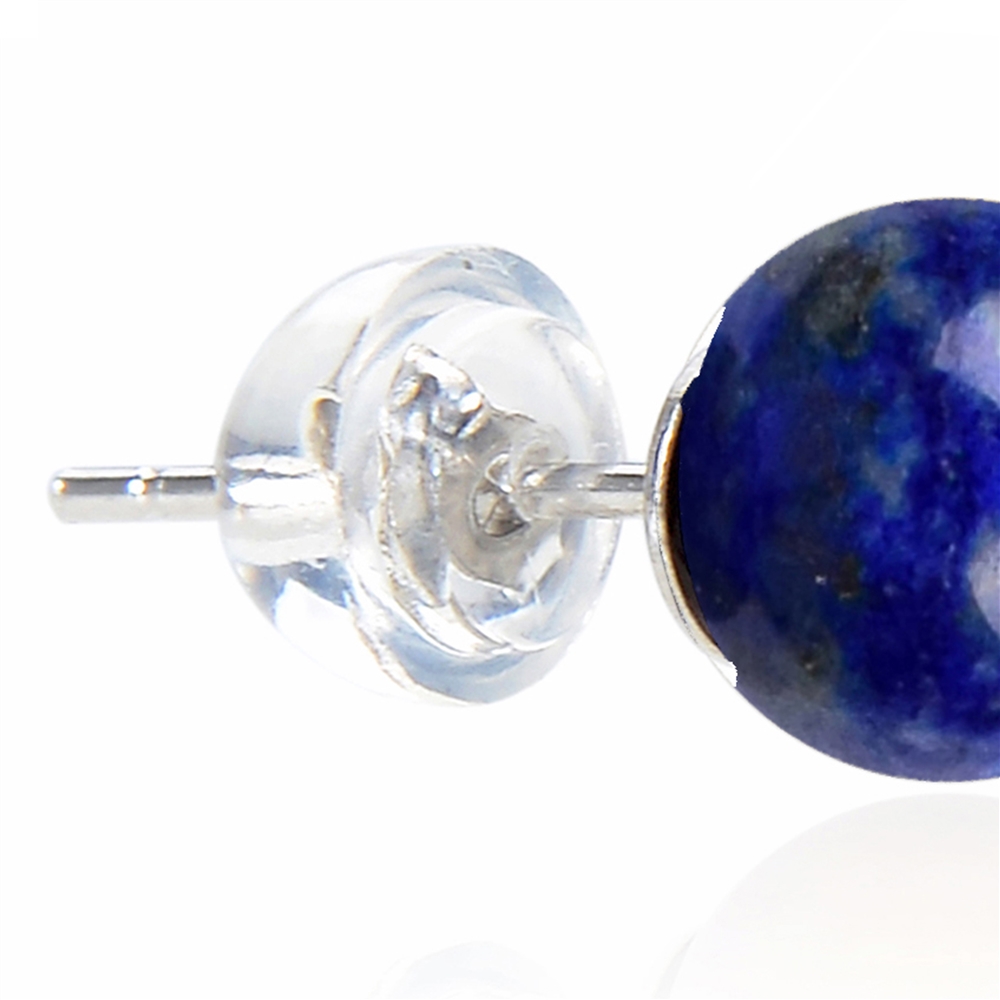 Clous d'oreilles Lapis-lazuli, boule, 6mm, rhodié