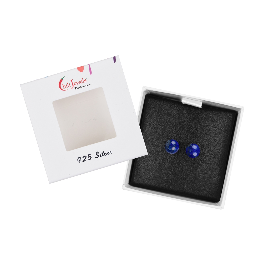 Clous d'oreilles Lapis-lazuli, boule, 6mm, rhodié