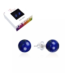 0610445106 Earstud Lapis Lazuli, ball, 6mm, rhodium plated | gems, healing stones & jewelry