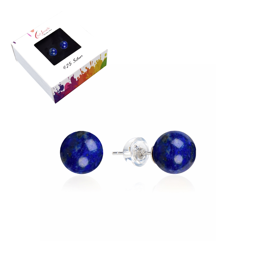 0610445106 Earstud Lapis Lazuli, ball, 6mm, rhodium plated | gems, healing stones & jewelry