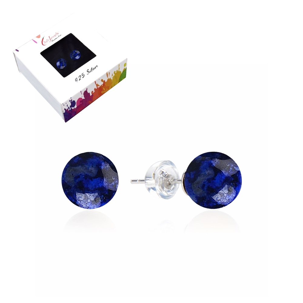 Clous d'oreilles Lapis-lazuli, boule, 8mm, rhodié