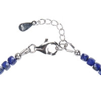 Bracelet Lapis Lazuli, 3mm cube faceted, extension chain, rhodium plated