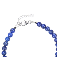 Bracelet Lapis Lazuli, 6mm beads, extension chain, rhodium plated