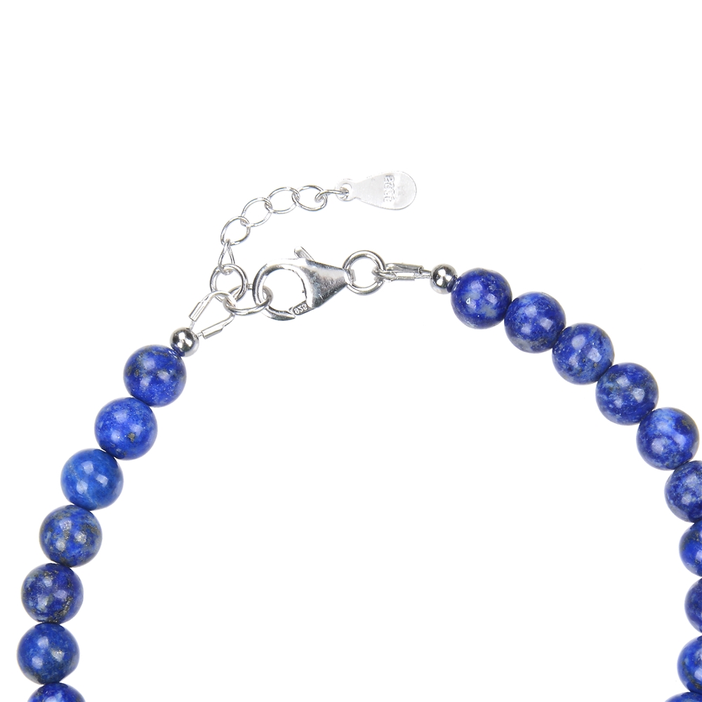 Armband Lapis Lazuli, 6mm-Kugeln, Verlängerungskettchen, rhodiniert