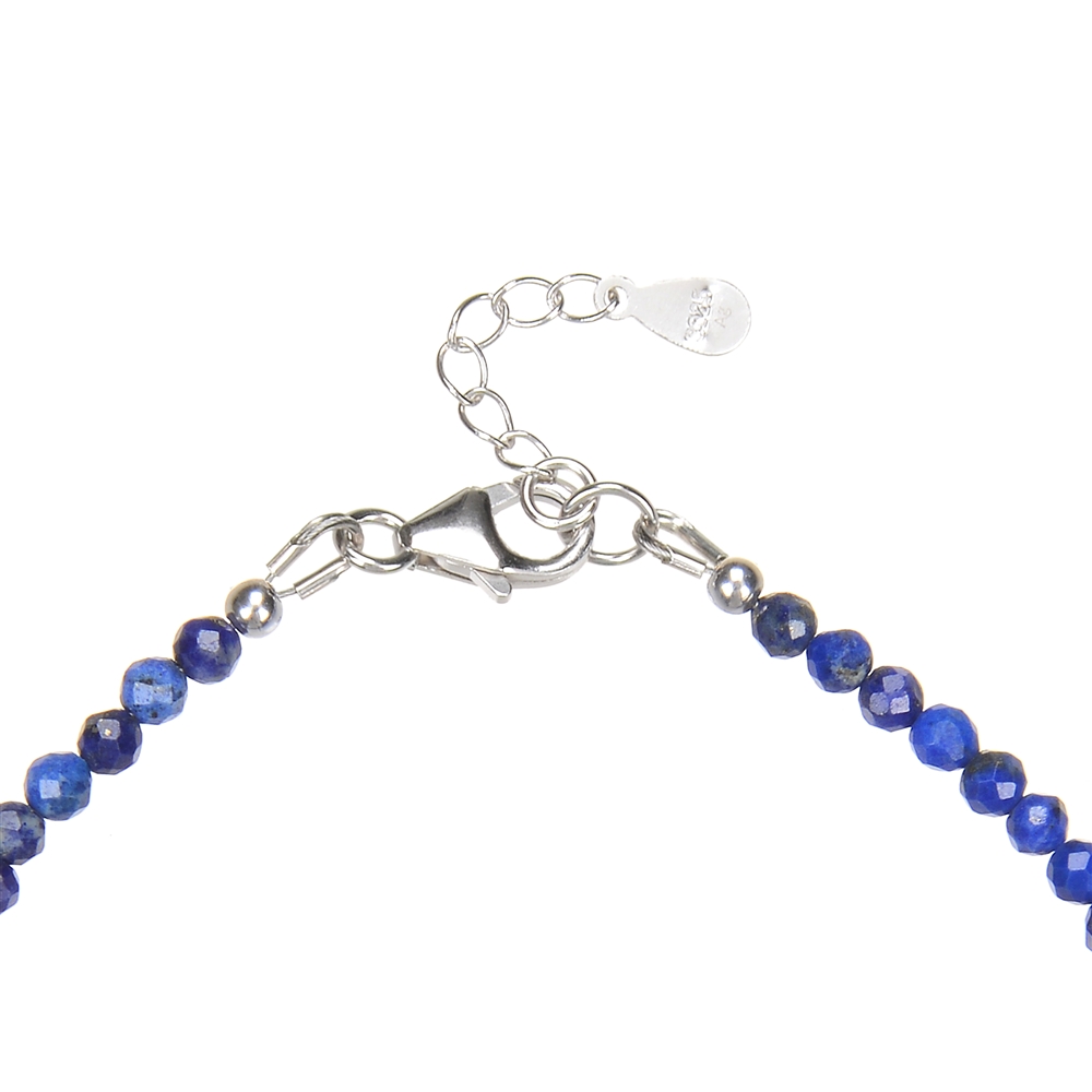 Armband Lapis Lazuli, 3mm-Kugeln facettiert, rhodiniert, Verlängerungskettchen