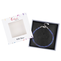 Bracelet Lapis Lazuli, beads (3mm) faceted, rhodium plated, extension chain
