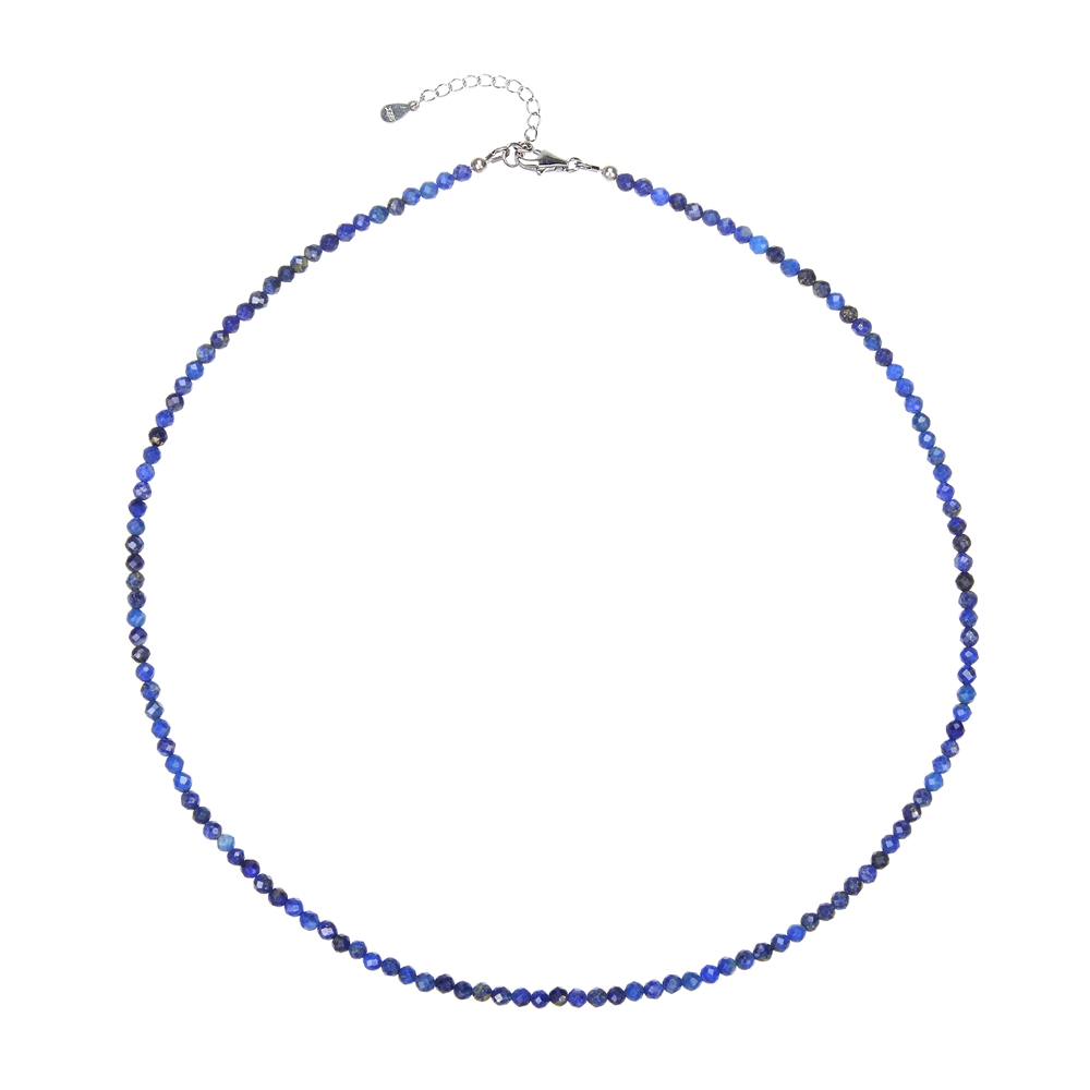 Bracelet Lapis Lazuli, beads (3mm) faceted, rhodium plated, extension chain