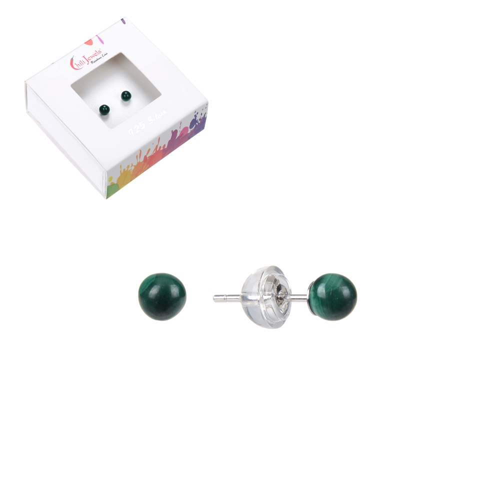 0610645104 Earstud Malachite (stab.), ball, 4mm, rhodium plated | Marco Schreier