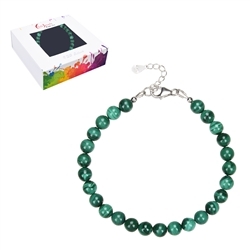 0610659060 Bracelet Malachite (stab.), 6mm beads, extension chain, rhodium-plated | Marco Schreier