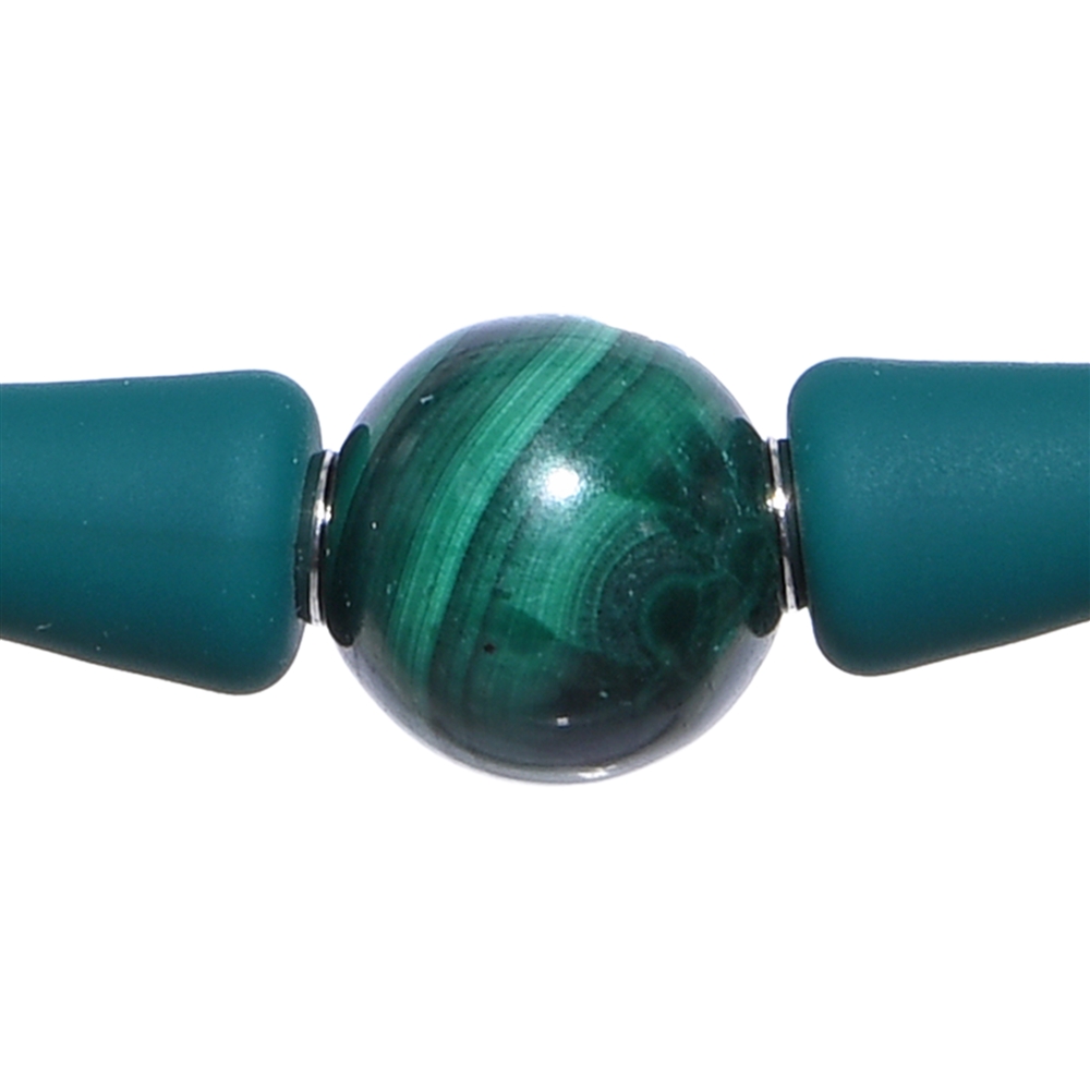 Bracciale sfera di Malachite (10 mm), silicone (verde scuro), 18 cm | Marco Schreier