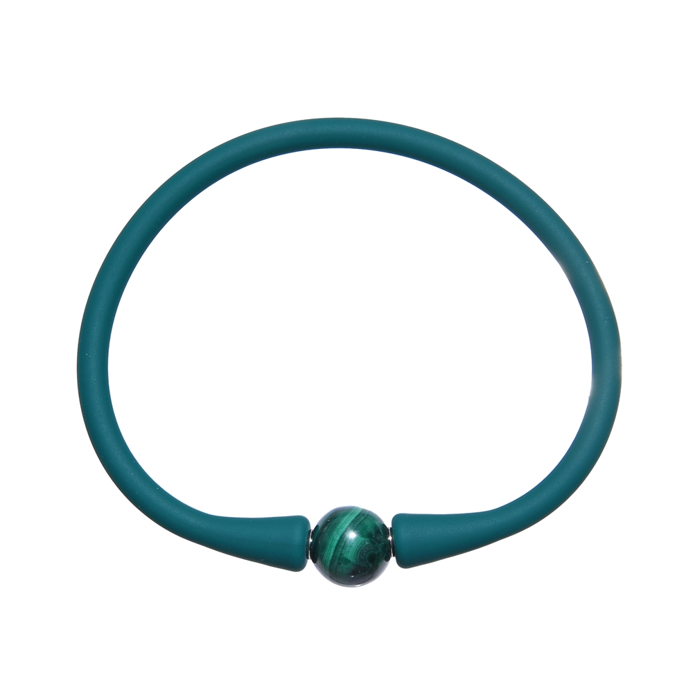 Bracciale sfera di Malachite (10 mm), silicone (verde scuro), 18 cm | Marco Schreier