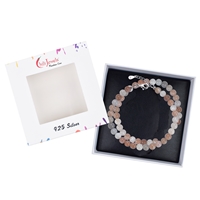 Collana di pietre di luna, perle (6 mm), rodiate, catena di prolungamento
