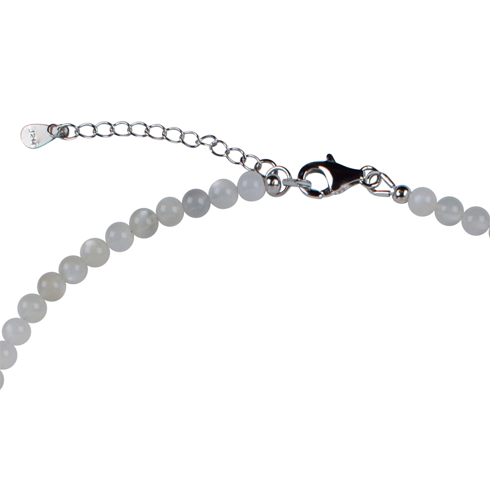 Necklace Moonstone, beads (4mm), rhodium plated, extension chain