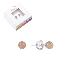 0611345104 Earstud Moonstone, ball, 4mm, rhodium plated | wholesaler gems & healing stones