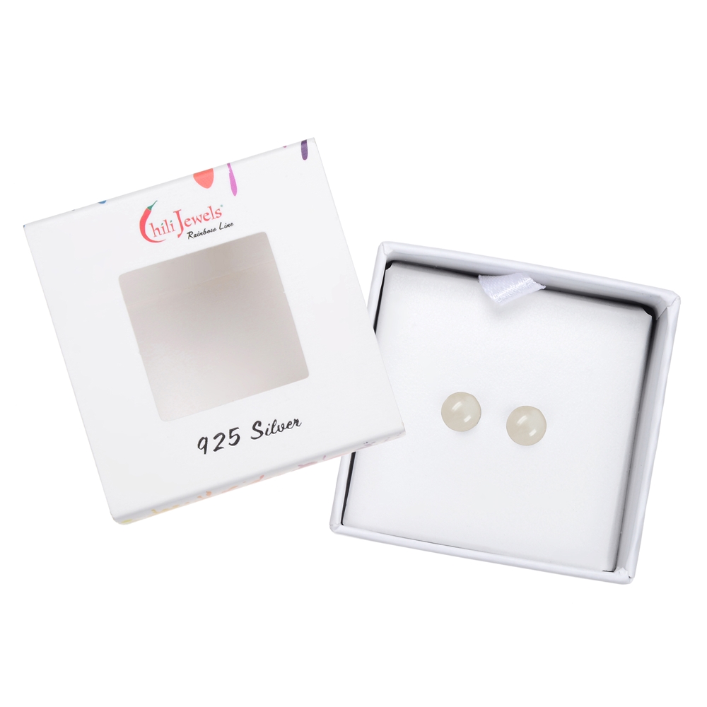 Earstuds Moonstone, ball, 6mm, rhodium-plated