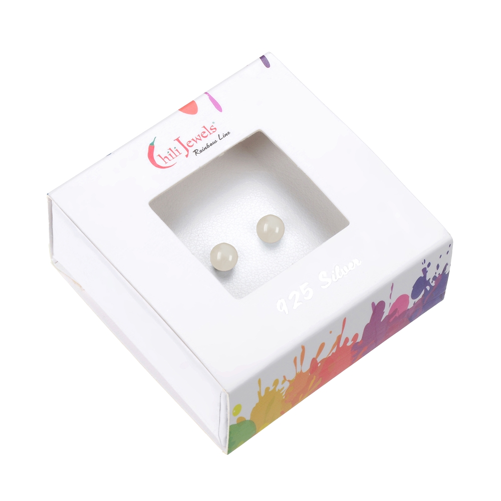 Earstuds Moonstone, ball, 6mm, rhodium-plated