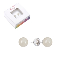 0611345106 Earstuds Moonstone, ball, 6mm, rhodium-plated | wholesaler gems & healing stones