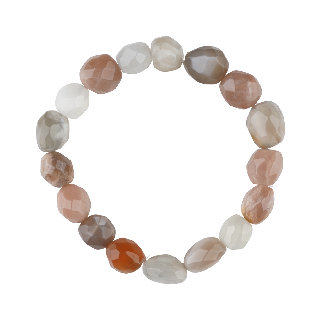 Bracelet, Moonstone (multicolored), 10 - 12mm nuggets, faceted