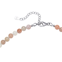Bracelet Moonstone, 6mm beads, extension chain, rhodium plated
