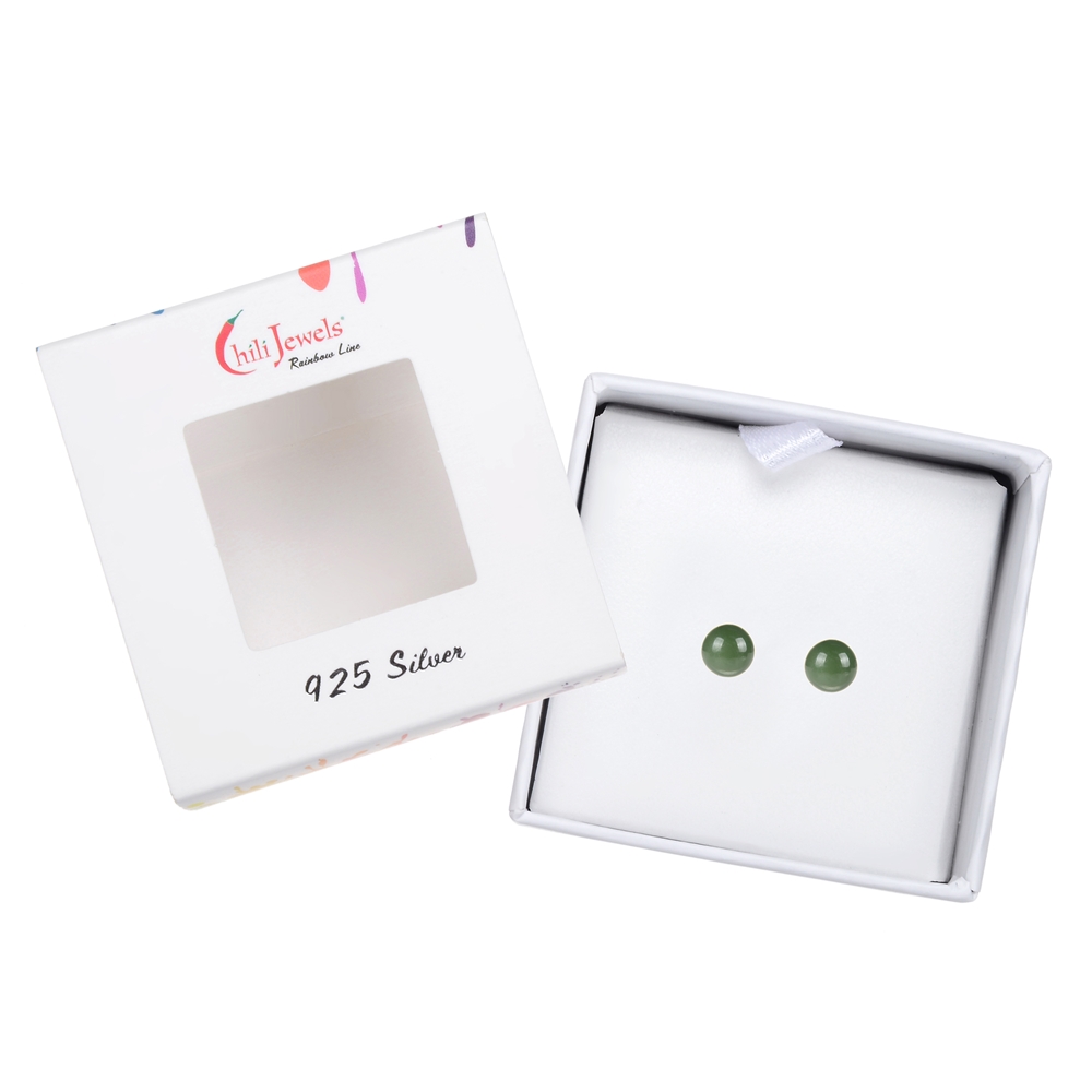 Earstud Nephrite, ball, 4mm, rhodium plated