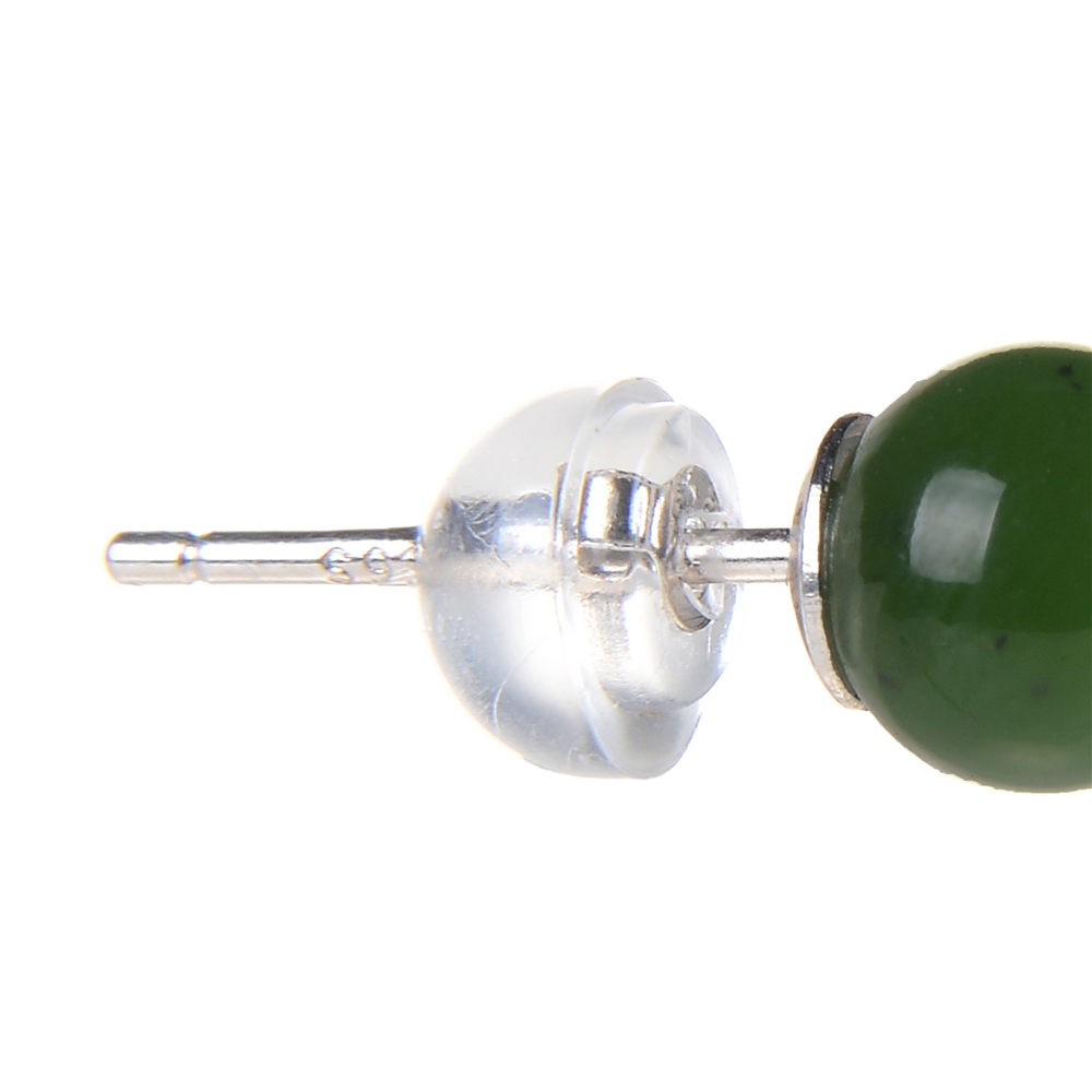 Earstud Nephrite, ball, 6mm, rhodium plated