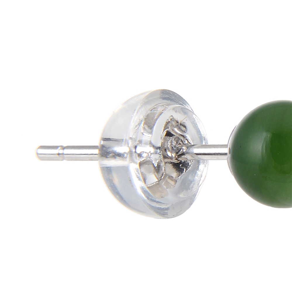 Clous d'oreilles jade néphrite, boule, 8mm, rhodié