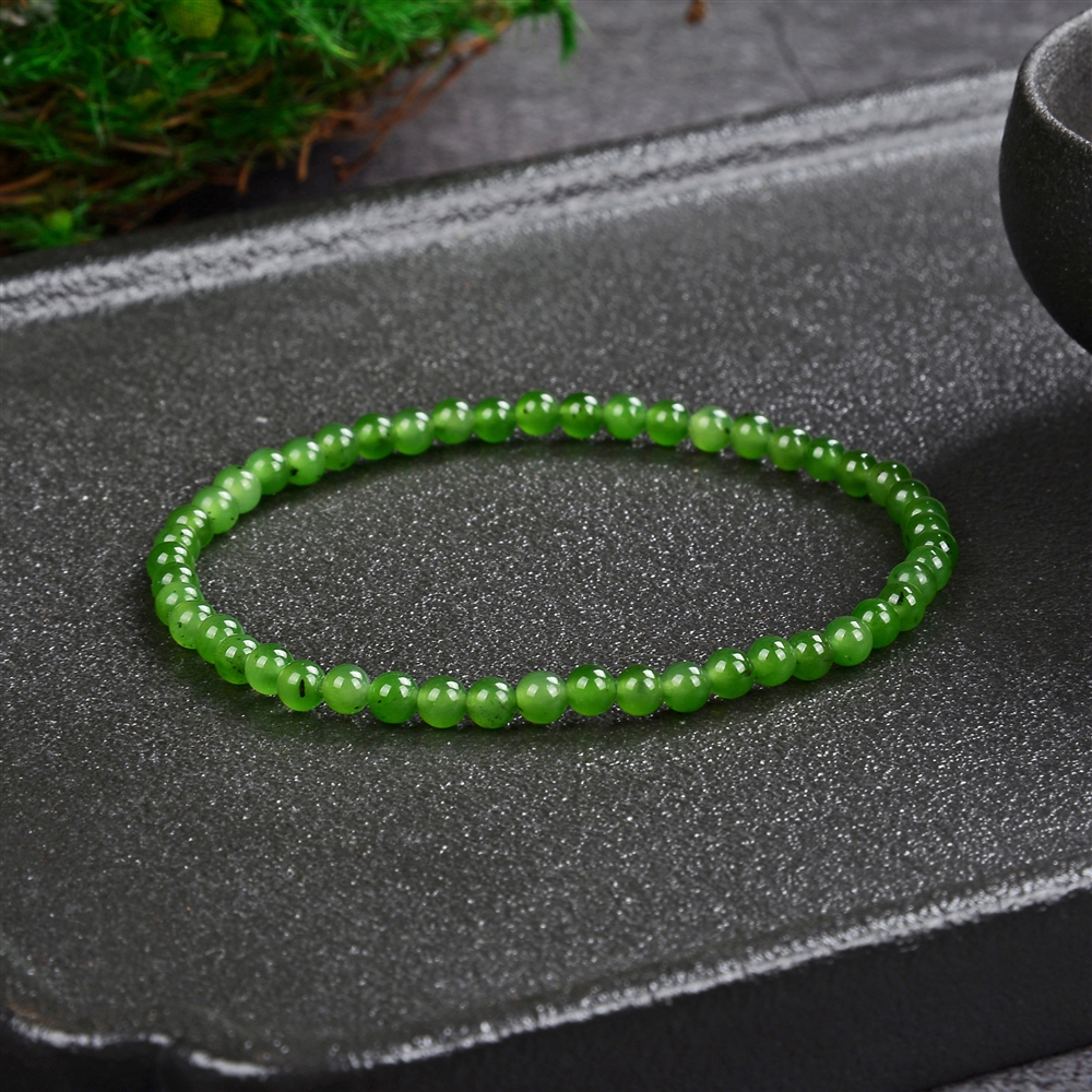 Bracelet, jade néphrite, boules de 04mm