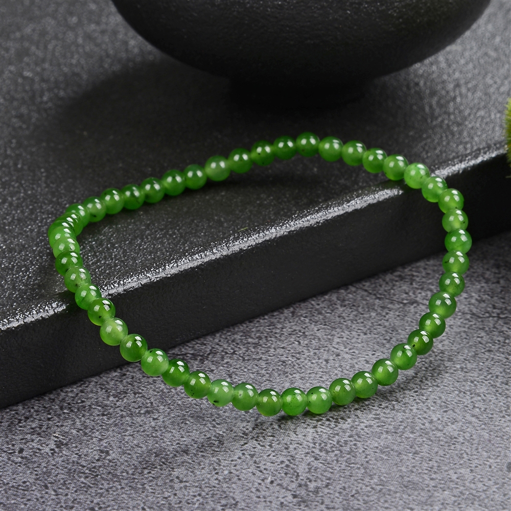 Bracelet, jade néphrite, boules de 04mm