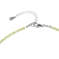 Collana di peridoto, perline (3 mm), sfaccettate, rodiate, catena di prolungamento