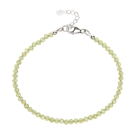 Necklace Peridote, beads (3mm), faceted, rhodium-plated, extension chain