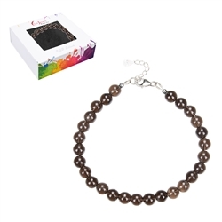 0612859060 Bracelet Smoky Quartz, 6mm beads, extension chain, rhodium plated | Marco Schreier