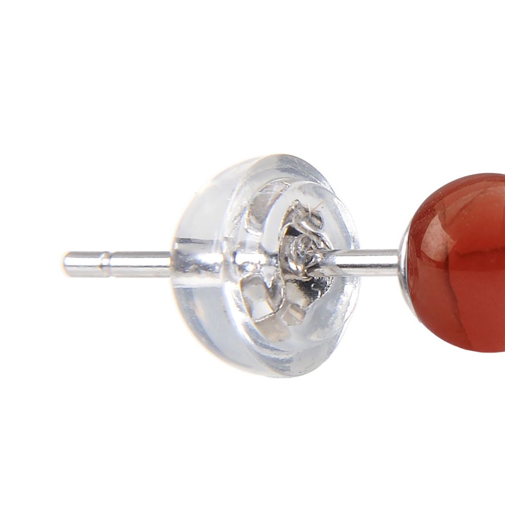 Earstud Rhodochrosite, ball, 8mm, rhodium plated