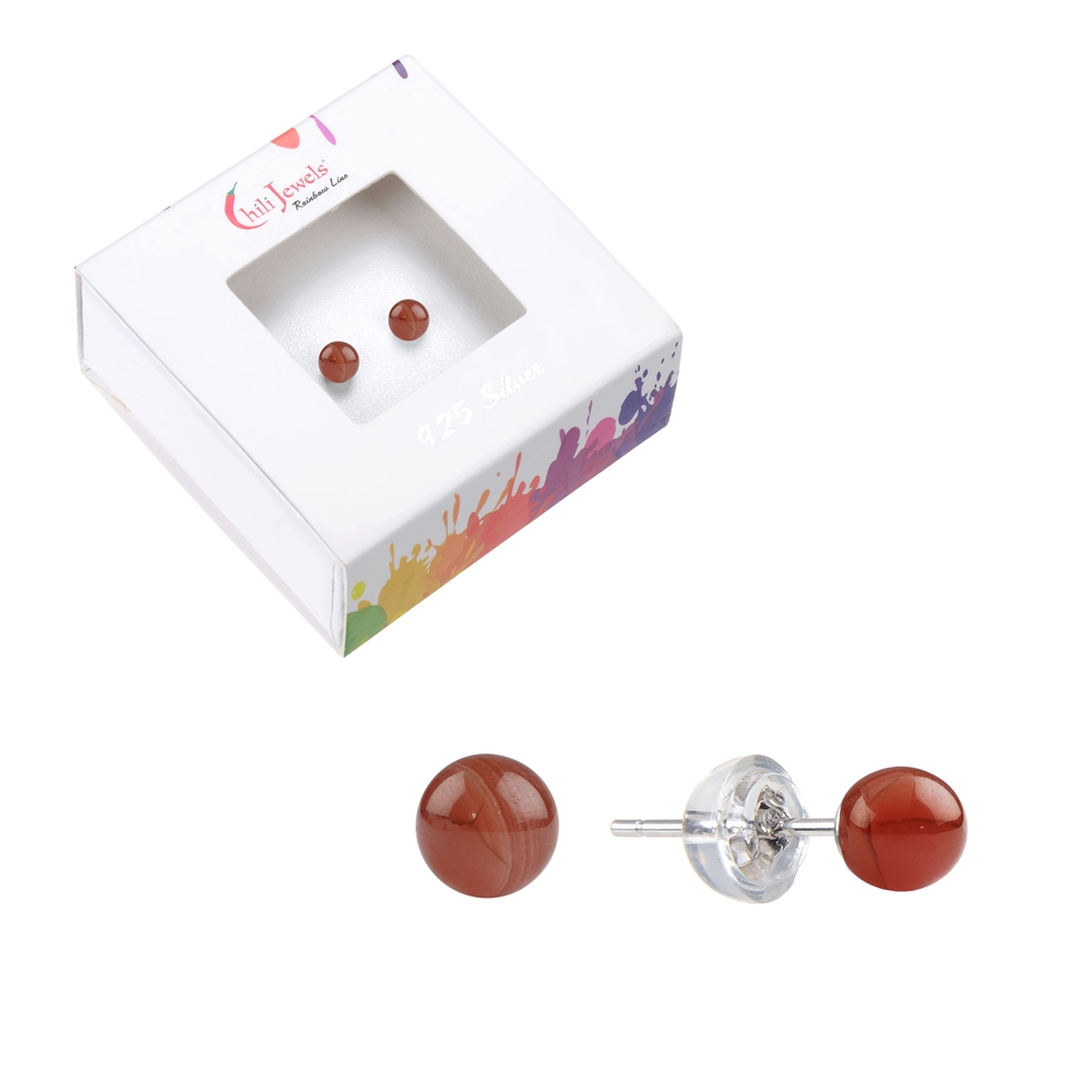 Earstud Rhodochrosite, ball, 8mm, rhodium plated