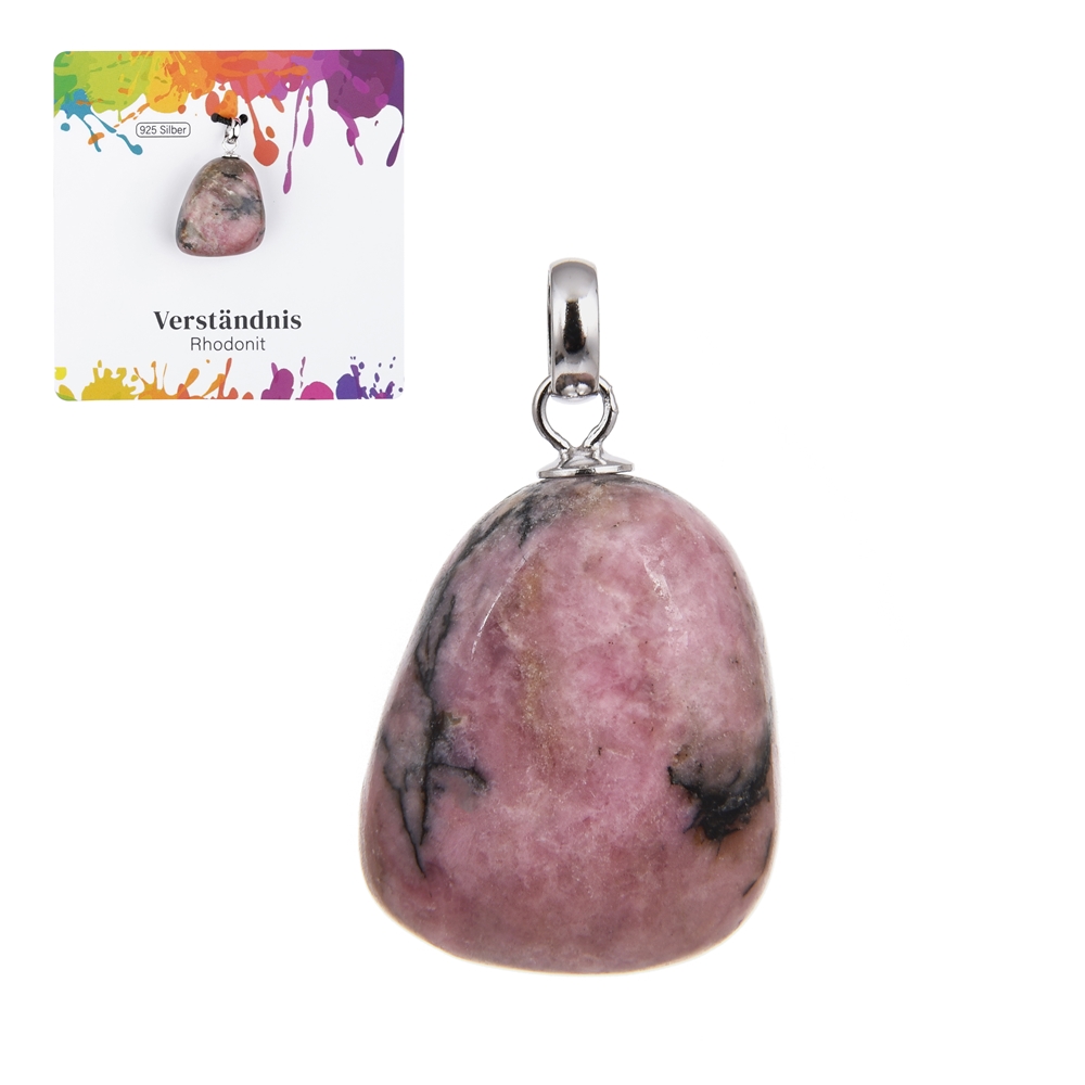 Rhodonite pendant, small Tumbled Stone, rhodiniert
