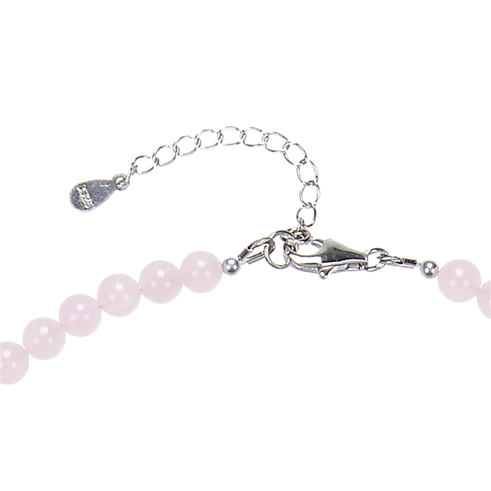 Rose Quartz necklace, beads (6mm), rhodium plated, extension chain