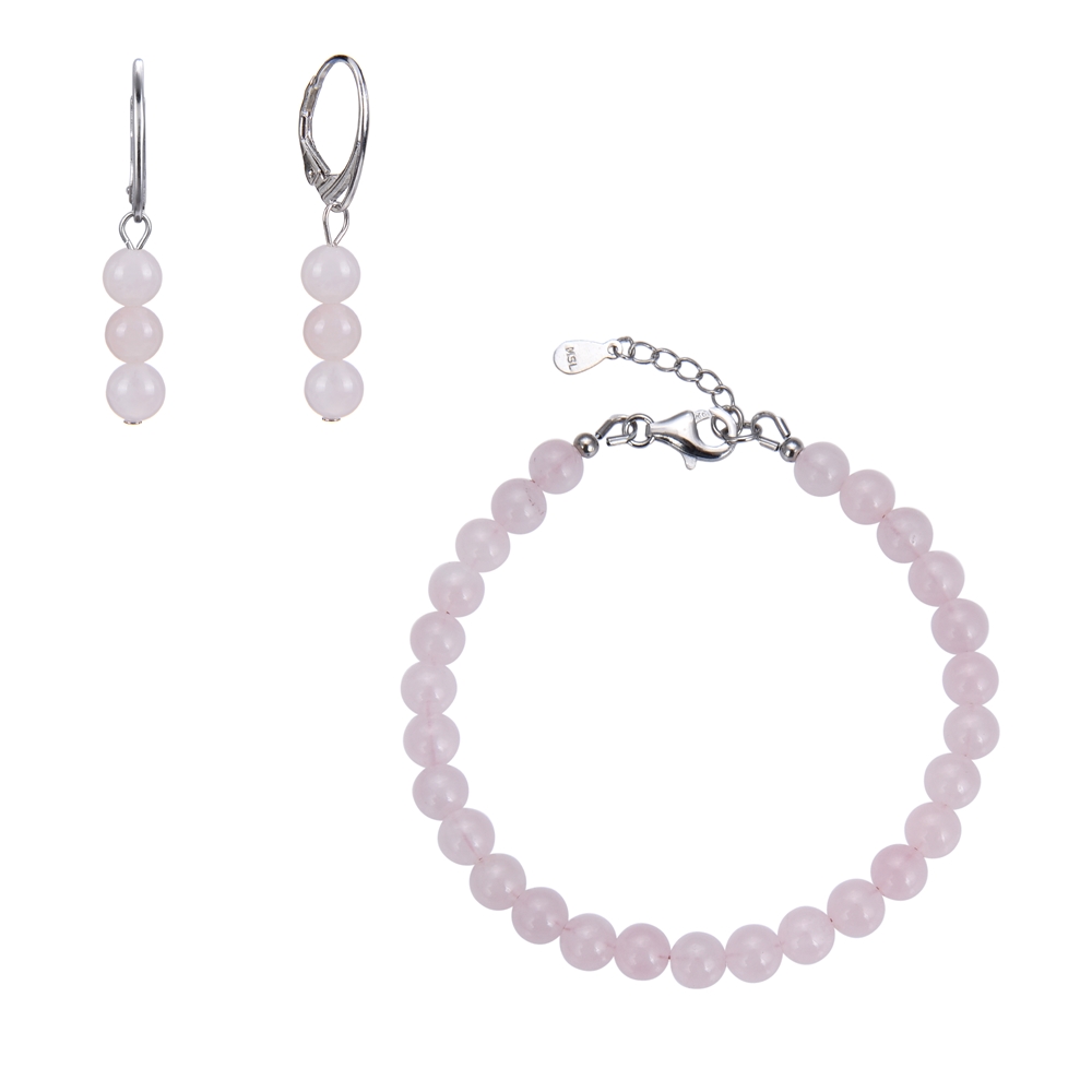 Rose Quartz necklace, beads (6mm), rhodium plated, extension chain