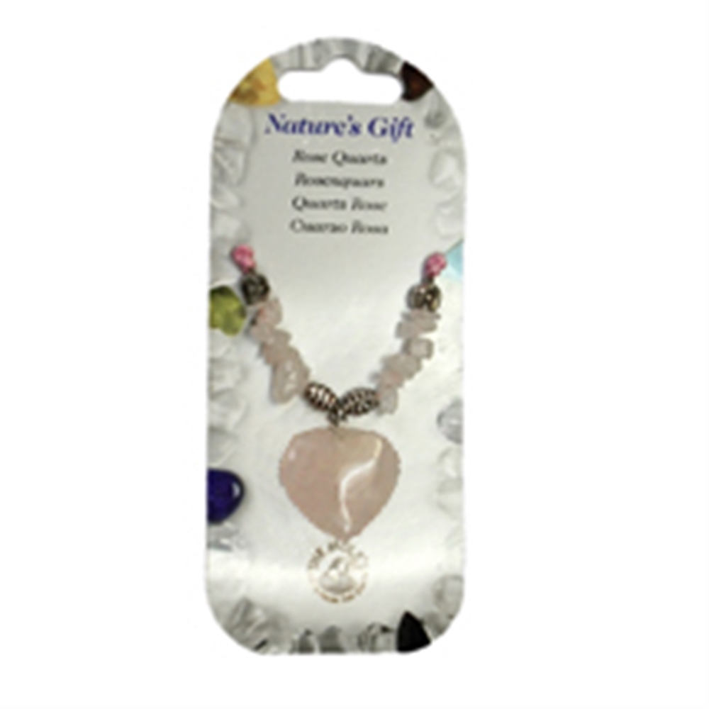 Collier en forme de coeur, Quartz rose, pour support au sol