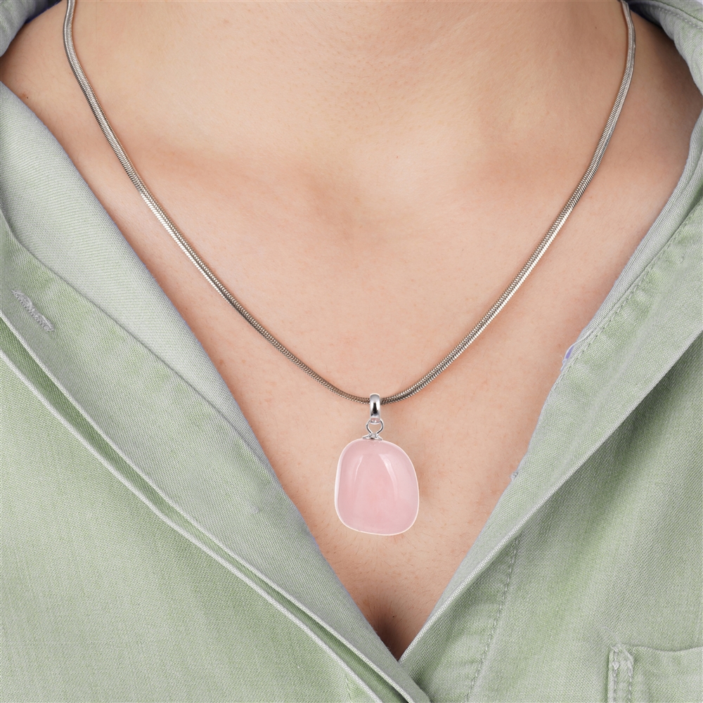 Pendentif Quartz rose, Pierre roulée petite, rhodié