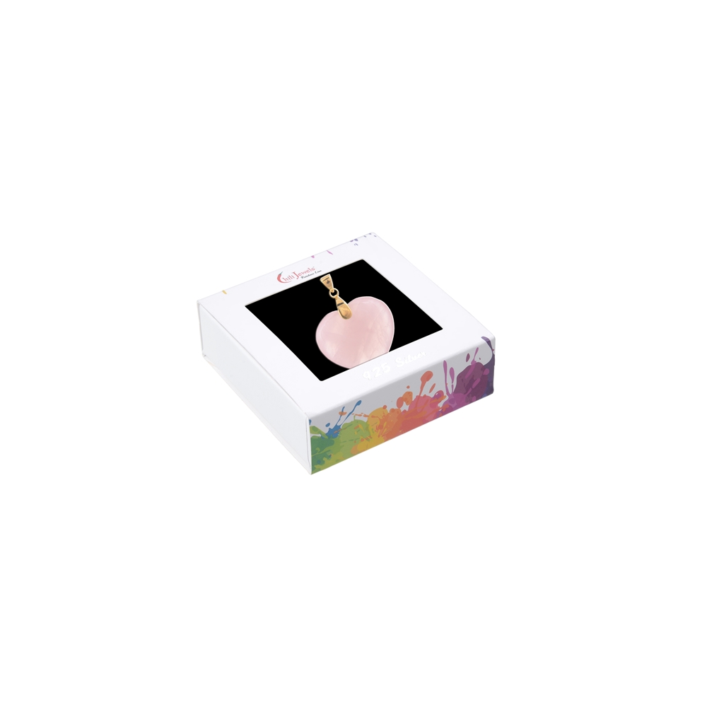Ciondolo in quarzo rosa, cuore (28 mm), 4,2 cm, placcato oro
