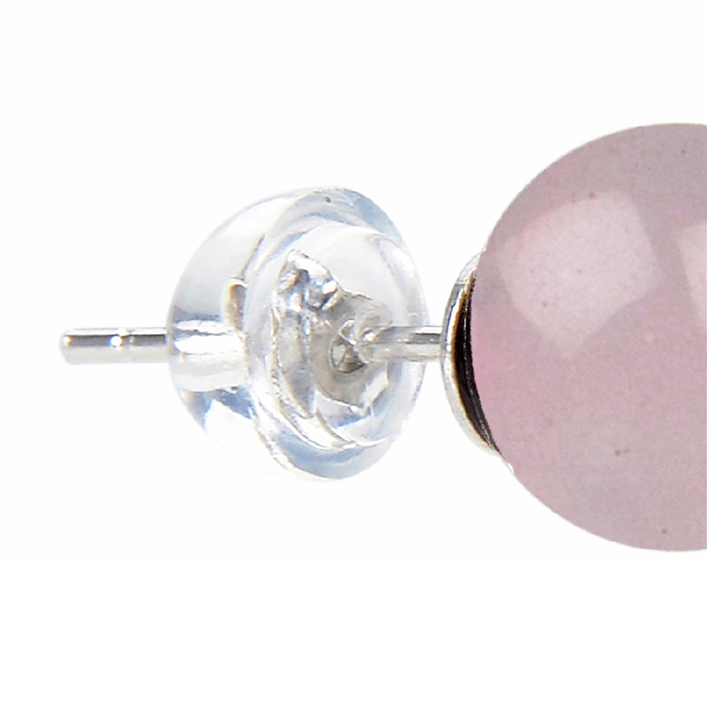 Earstud Rose Quartz, ball, 6mm, rhodium plated