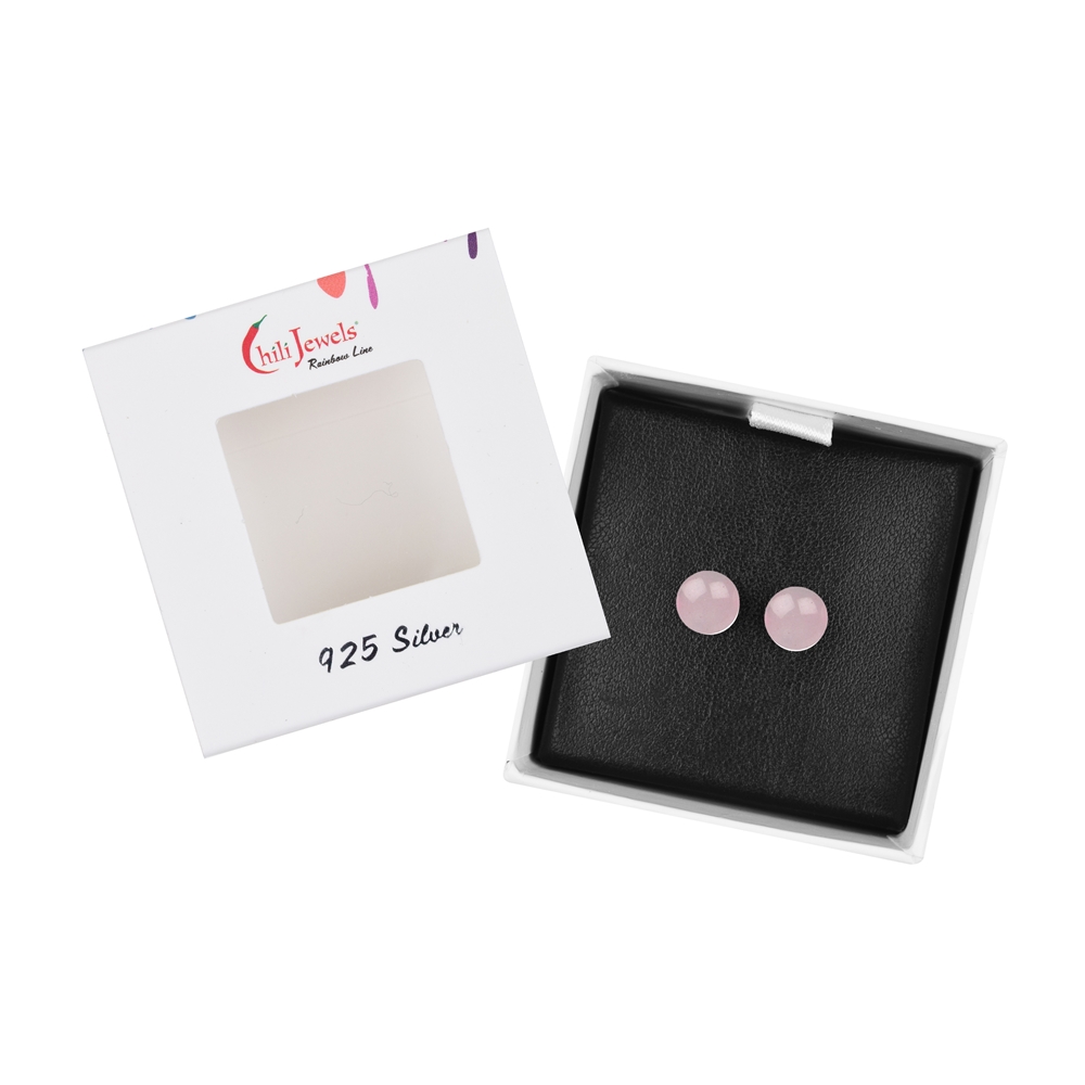 Earstud Rose Quartz, ball, 6mm, rhodium plated