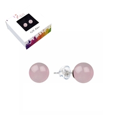 0613345106 Earstud Rose Quartz, ball, 6mm, rhodium plated | gems, healing stones & jewelry