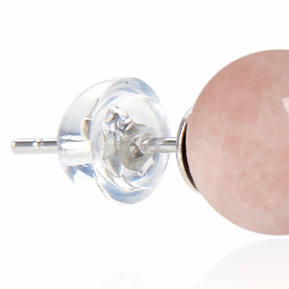 Earstud Rose Quartz, ball, 8mm, rhodium plated