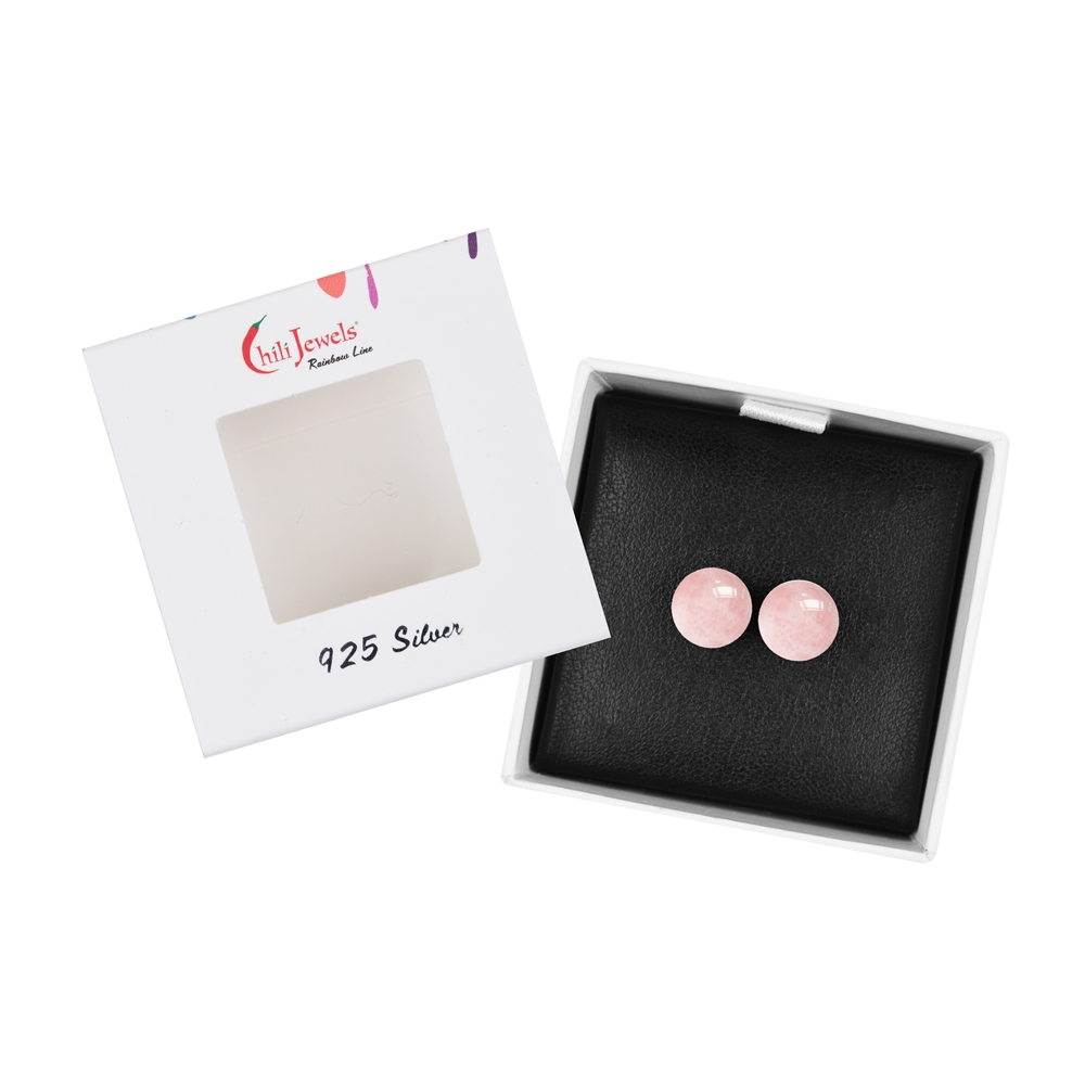 Clous d'oreilles Quartz rose, boule, 8mm, rhodié