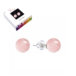 0613345108 Earstud Rose Quartz, ball, 8mm, rhodium plated | gems, healing stones & jewelry