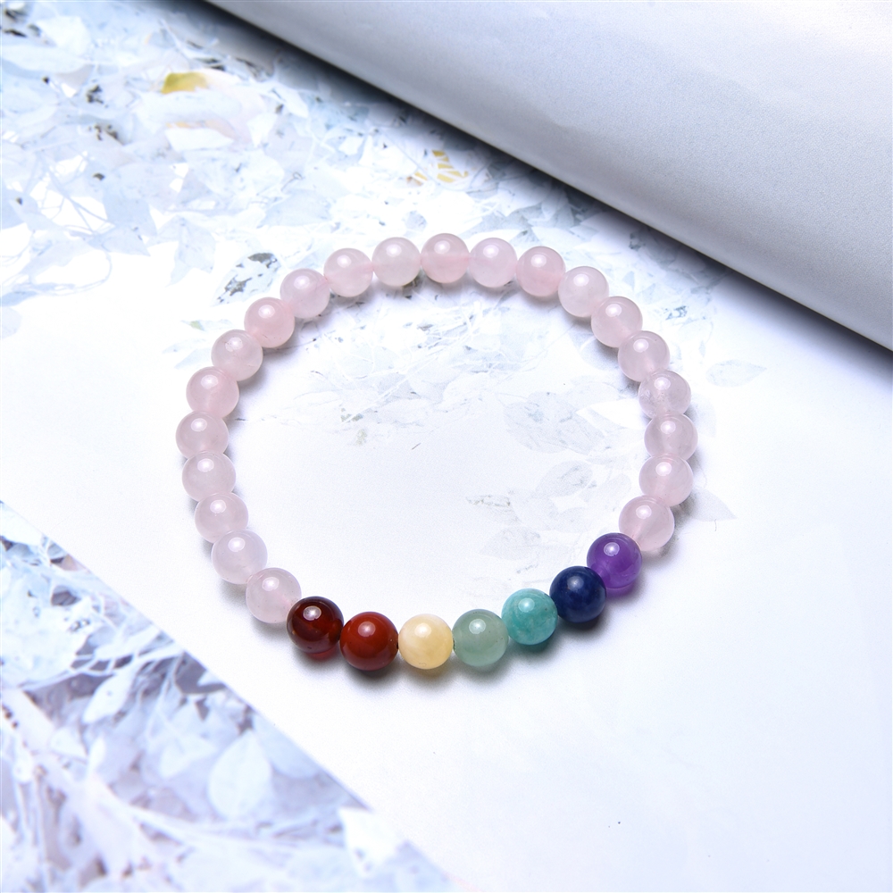 Pulsera, chakra Cuarzo rosa (estabilizado), 06mm cuentas, 15cm (para niños)