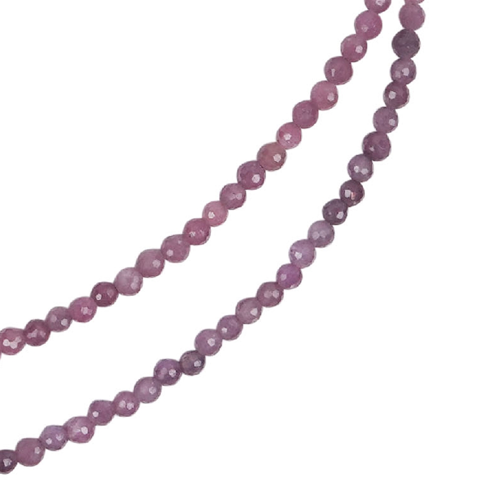 Necklace Ruby, beads (3mm), faceted, gold plated, extension chain