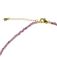 Collana di perle di rubino (3 mm) sfaccettate, placcate oro, catena di estensione