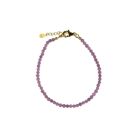 Necklace Ruby beads (3mm) faceted, gold plated, extension chain
